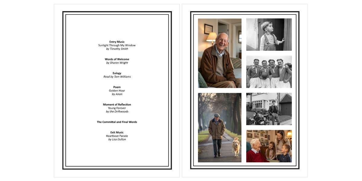 Example order of service inner pages - text and photo montage