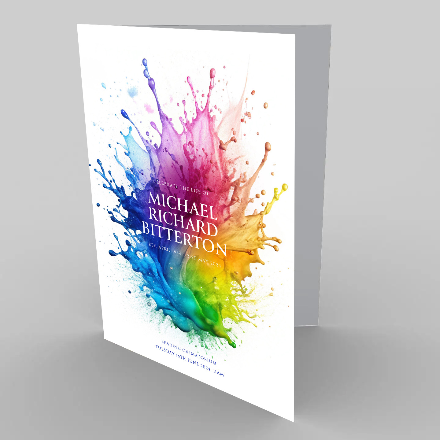 Rainbow Splash - funeral order of service template.