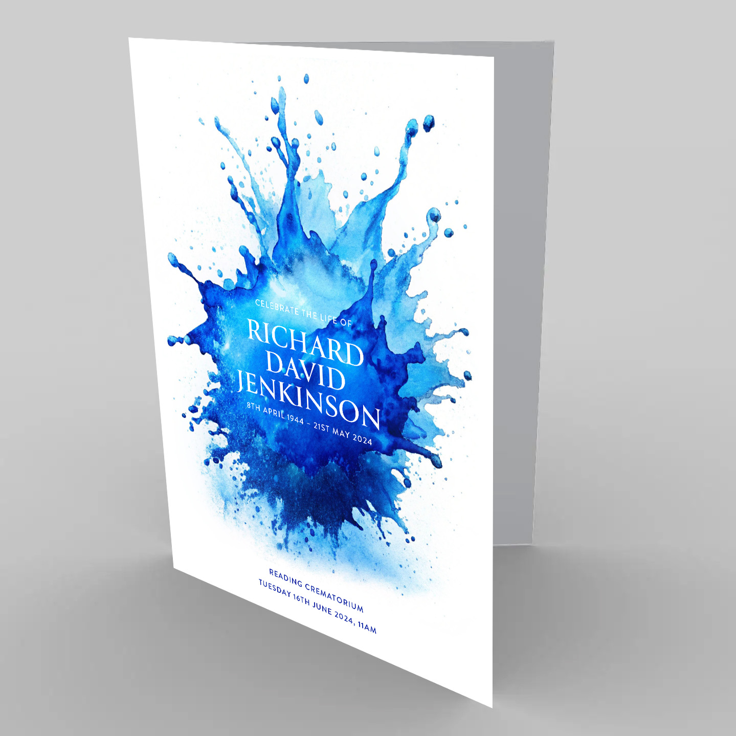 Blue Splash - funeral order of service template.