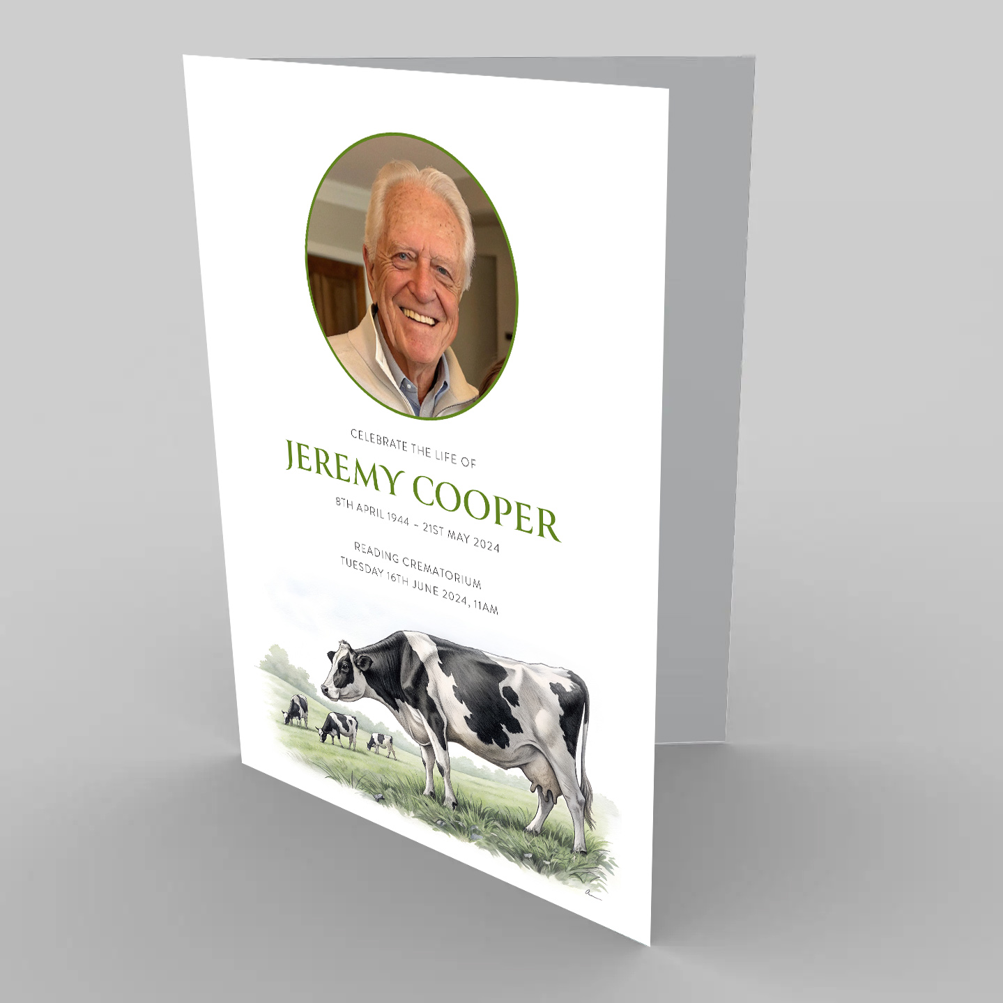 Friesian Cows funeral order of service template.
